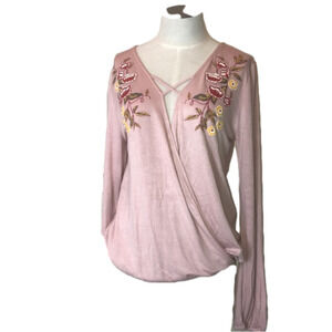 NWT One World VNeck Long Sleeve Embossed Blouse